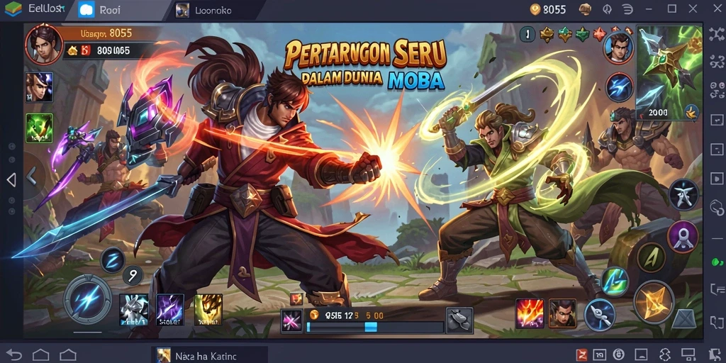 Tangkapan layar utama 8055 menampilkan aksi pertarungan MOBA yang seru.
