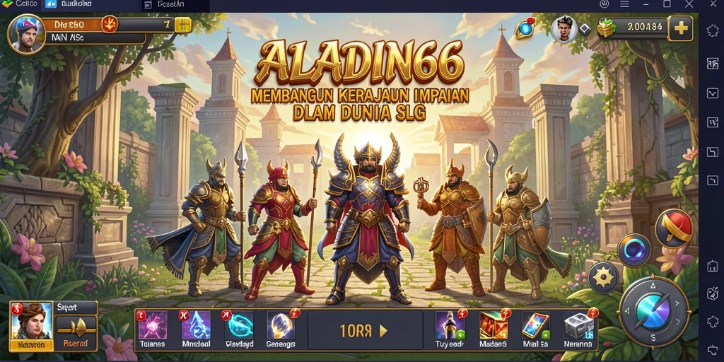 Tampilan menarik dari gameplay SLG di ALADIN66 yang melibatkan pertempuran dan pembangunan.