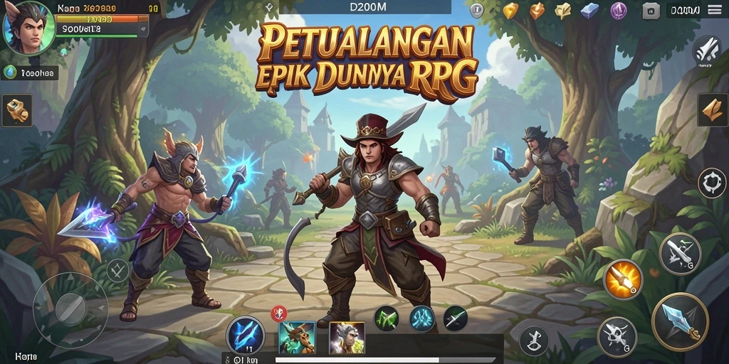 Screenshot utama D200M yang menampilkan aksi seru dalam permainan RPG.