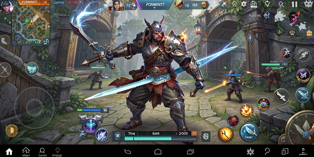 Tampilan gameplay FORWIN77 dengan pertempuran strategi yang mendebarkan.