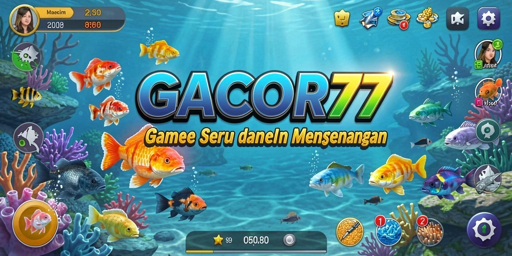 Tampilan gameplay GACOR77 dengan detail ikan dan lokasi memancing yang indah.