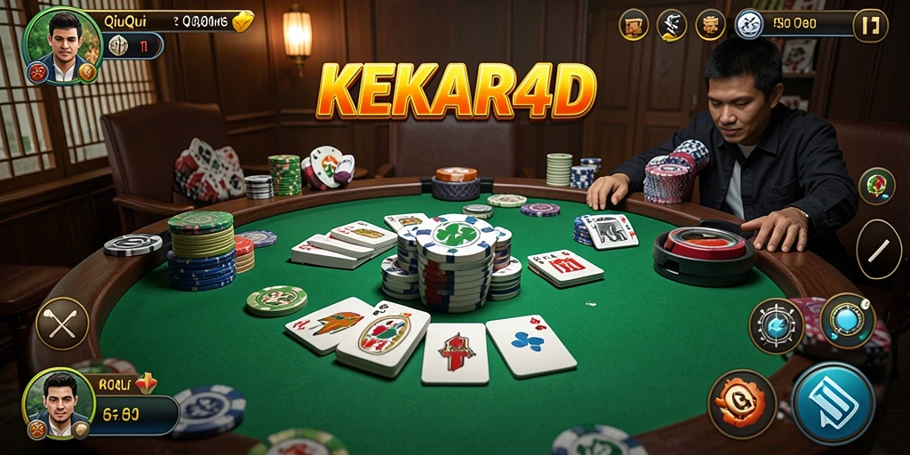 Screenshot gameplay seru dalam KEKAR4D, menunjukkan saat kompetisi QiuQiu.