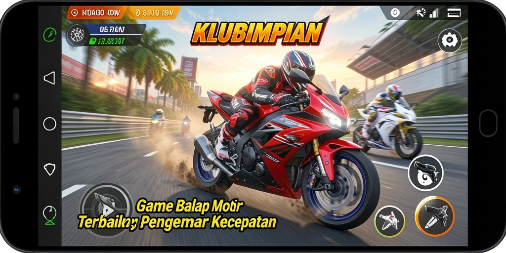 Screenshot gameplay KLUBIMPIAN menampilkan aksi balap motor yang seru dan mendebarkan.