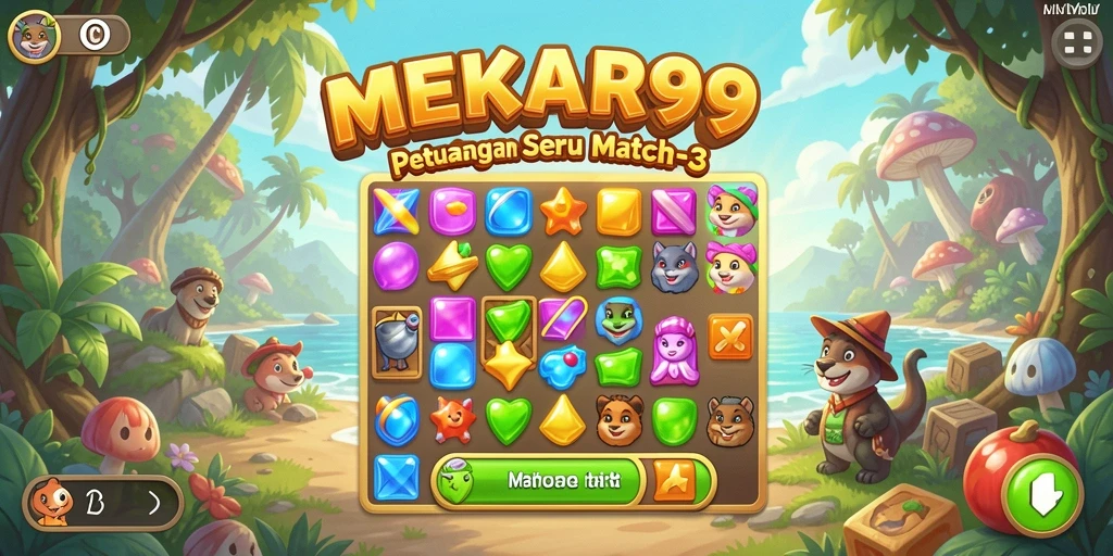 Screenshot gameplay MEKAR99 yang menampilkan aksi Match-3 yang seru.