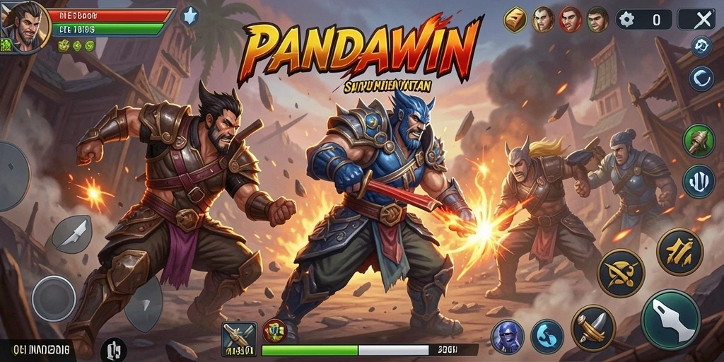 Tampilan pertarungan seru dalam gameplay PANDAWIN.