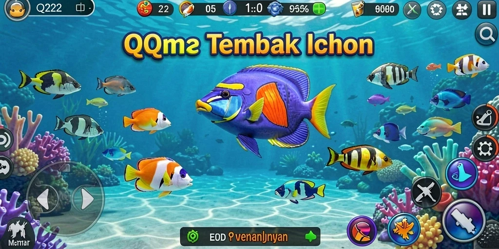 Menampilkan aksi menembak ikan dalam QQ222 yang seru.