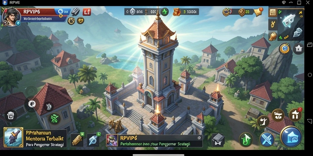 Tangkapan layar gameplay RPVIP6 menunjukkan aksi menara mempertahankan dari serangan musuh.