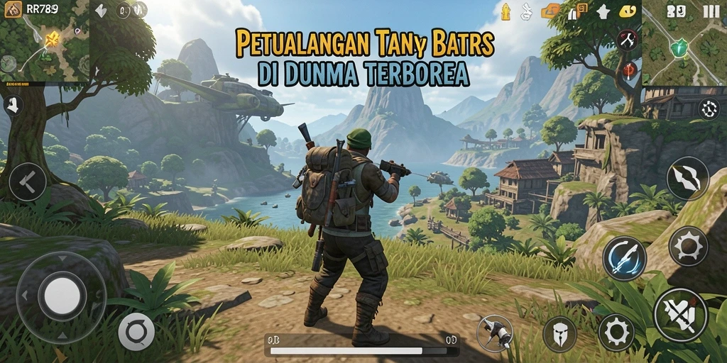 Screenshot gameplay menunjukkan aksi eksplorasi di dunia terbuka yang luas.