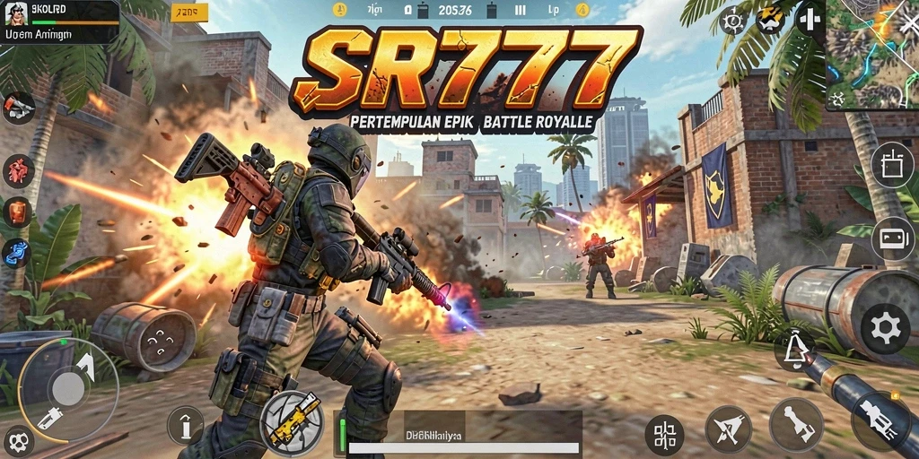 Tampilan gameplay SR777 dengan aksi pertempuran seru dari Battle Royale.