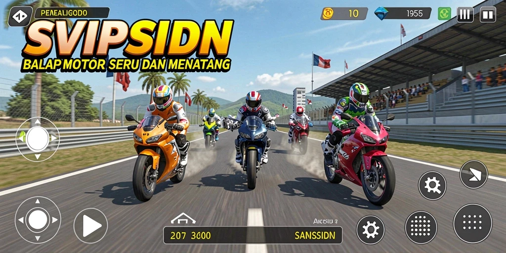 Tampilan gameplay balap motor yang mendebarkan di SVIPSIDN.
