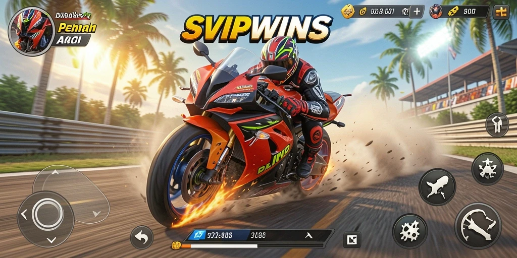 Tampilan gameplay yang intens dan mendebarkan di balapan motor.