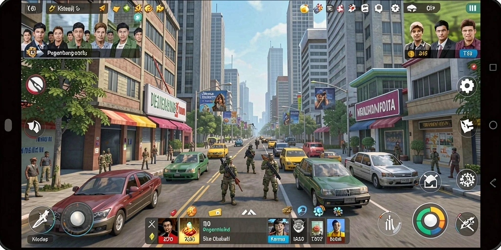 Tampilan gameplay T6 yang menarik dengan detail kota yang indah.