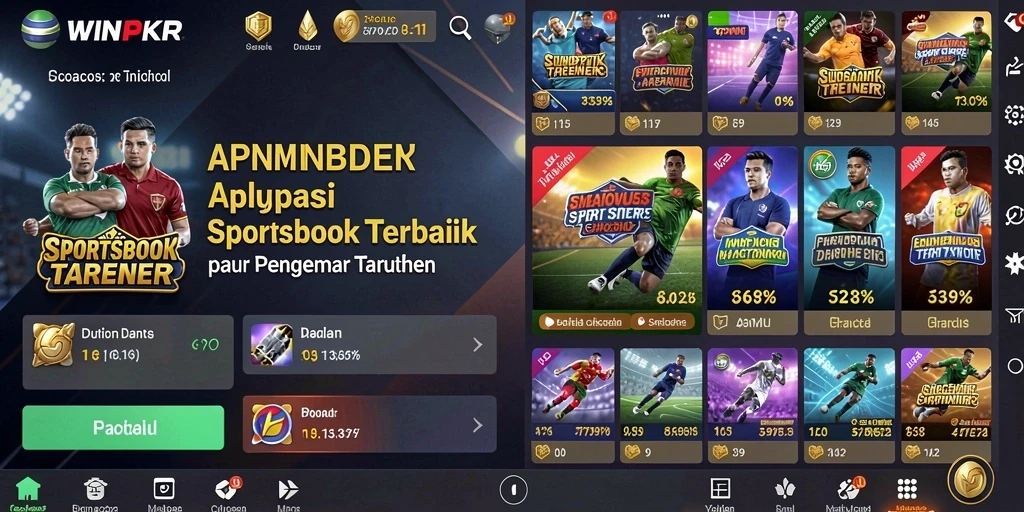 Screenshot utama WINPKR yang menampilkan antarmuka Sportsbook yang menarik.