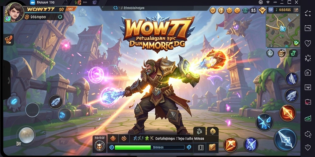 Tangkapan layar utama WOW77 menunjukkan pertarungan epik dalam dunia MMORPG.
